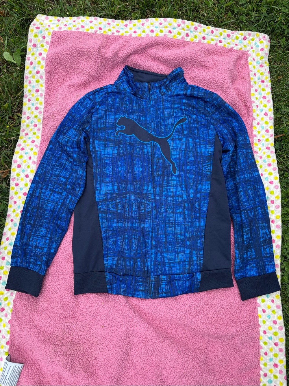 Puma Blue Graphic Logo Pullover Jacket for Kids